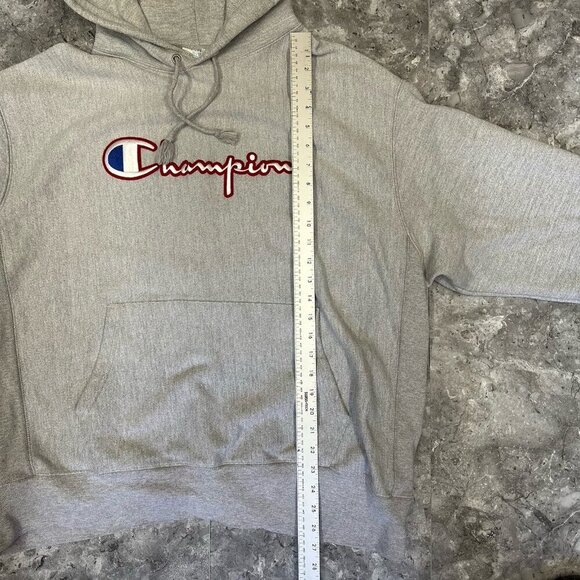 Champion Hoodie Mens XL Gray Spell Out Pullover Fleece Logo Reverse Weave - Picture 6 of 6